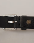 Elegant Black Leather Belt with Metal Buckle