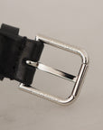 Elegant Black Leather Belt with Metal Buckle