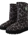 Elegant Gray Leopard Mid Calf Boots