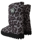 Elegant Gray Leopard Mid Calf Boots