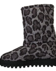 Elegant Gray Leopard Mid Calf Boots