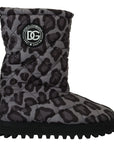 Elegant Gray Leopard Mid Calf Boots