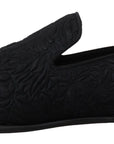 Elegant Jacquard Black Loafers Slide On Flats