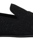 Elegant Jacquard Black Loafers Slide On Flats