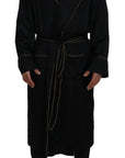 Elegant Black Silk Long Robe Coat