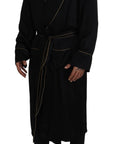 Elegant Black Silk Long Robe Coat