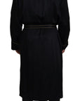 Elegant Black Silk Long Robe Coat