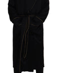 Elegant Black Silk Long Robe Coat