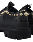 Timeless Black Leather Derby Flats with Glam Accents