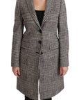 Elegant Multicolor Checked Knee-Length Jacket Coat