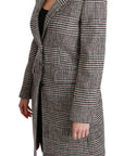 Elegant Multicolor Checked Knee-Length Jacket Coat