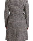 Elegant Multicolor Checked Knee-Length Jacket Coat