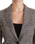 Elegant Multicolor Checked Knee-Length Jacket Coat