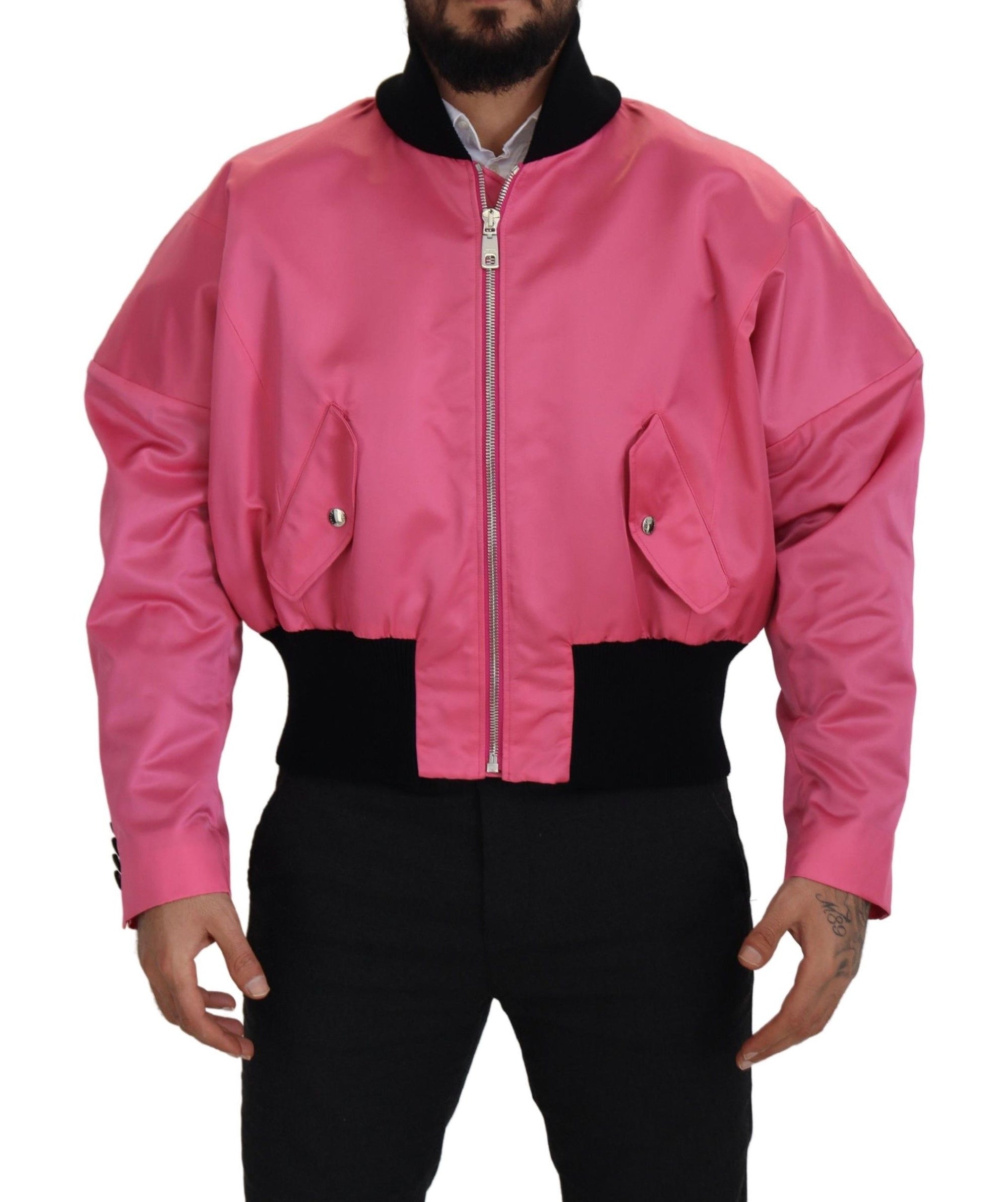 Elegant Pink Nylon Bomber Jacket