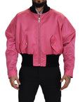 Elegant Pink Nylon Bomber Jacket