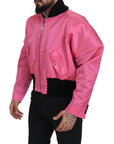 Elegant Pink Nylon Bomber Jacket