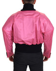 Elegant Pink Nylon Bomber Jacket