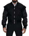 Elegant Black Crystal-Embellished Bomber Jacket