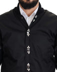 Elegant Black Crystal-Embellished Bomber Jacket