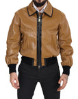 Elegant Dark Camel Zip Blouson Jacket