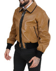 Elegant Dark Camel Zip Blouson Jacket