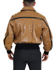 Elegant Dark Camel Zip Blouson Jacket