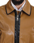 Elegant Dark Camel Zip Blouson Jacket