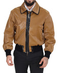 Elegant Dark Camel Zip Blouson Jacket