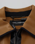 Elegant Dark Camel Zip Blouson Jacket