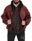 Elegant Bordeaux Full Zip Hooded Jacket