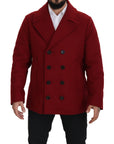 Elegant Red Double Breasted Wool Jacket