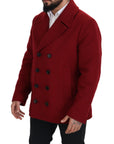 Elegant Red Double Breasted Wool Jacket