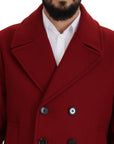 Elegant Red Double Breasted Wool Jacket