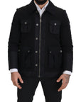 Elegant Full Zip Black Wool Blend Jacket