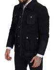 Elegant Full Zip Black Wool Blend Jacket