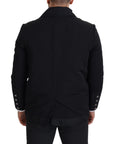 Elegant Full Zip Black Wool Blend Jacket