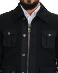 Elegant Full Zip Black Wool Blend Jacket