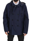 Elegant Double-Breasted Blue Parka Jacket