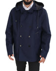 Elegant Double-Breasted Blue Parka Jacket