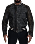 Multicolor Houndstooth Leather Bomber Jacket