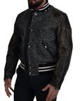 Multicolor Houndstooth Leather Bomber Jacket