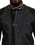 Multicolor Houndstooth Leather Bomber Jacket