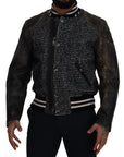 Multicolor Houndstooth Leather Bomber Jacket