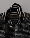 Multicolor Houndstooth Leather Bomber Jacket