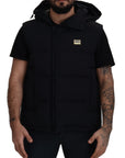 Sleek Black Hooded Short Sleeve Jacket