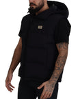 Sleek Black Hooded Short Sleeve Jacket