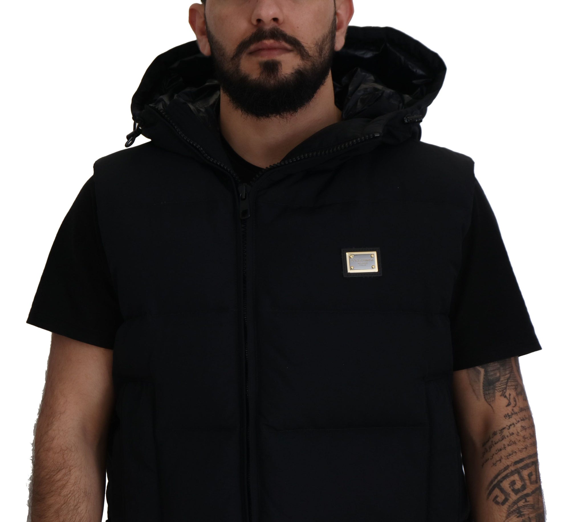 Sleek Black Hooded Short Sleeve Jacket