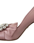 Crystal-Embellished Silk Bow Pumps