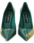 Emerald Elegance Leather Heels Pumps