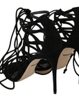 Elegant Black Suede Gladiator Stilettos